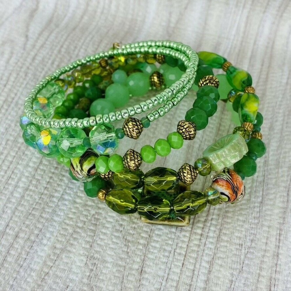 Green Swarovski Crystal Czech Stack Wrap Bracelet - image 6